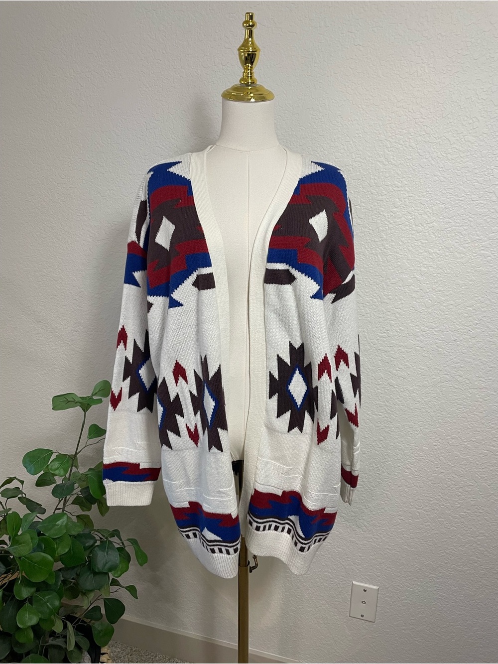 Lucky Brand Aztec Southwestern Open Front Cardigan Sweater Large NWT